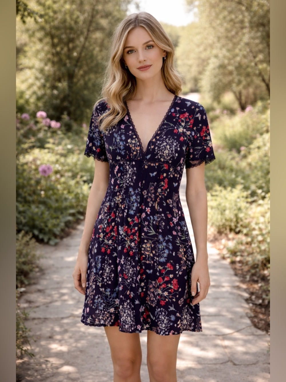 Alice and Olivia Black Floral Lace Dress Size 4 Cottage Romantic Spring Dress